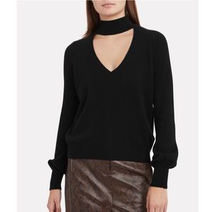 Intermix Black Cashmere V-Neck Cut-Out Choker Sweater Size XS
